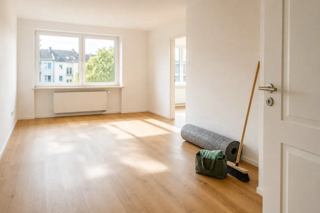 Besenrein geräumter heller Wohnraum